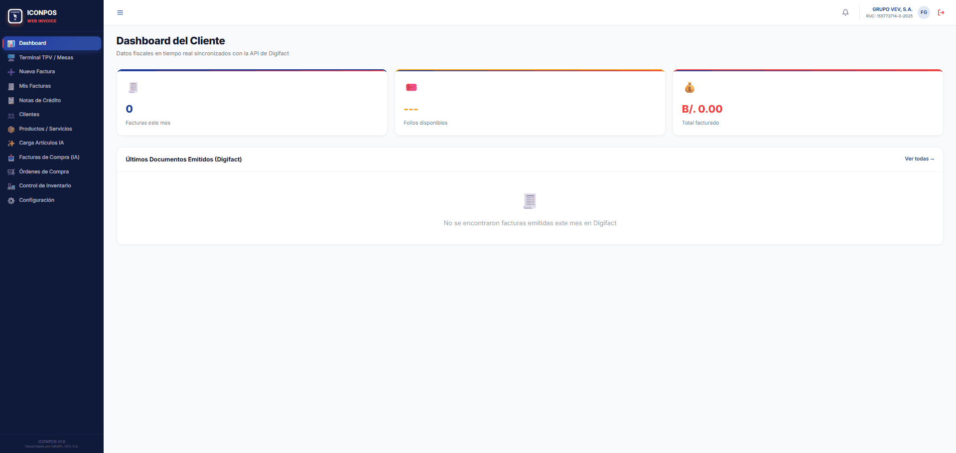 Dashboard ICONPOS WEB INVOICE
